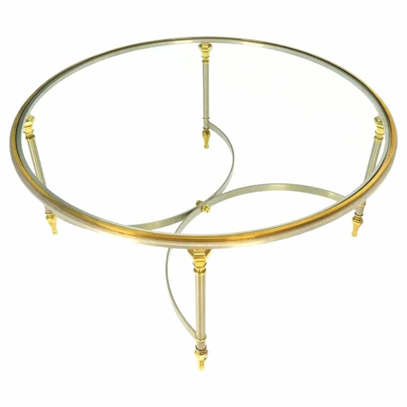 Exquisite Italian Mid Century Modern Round Chrome Brass Glass Top Coffee Table