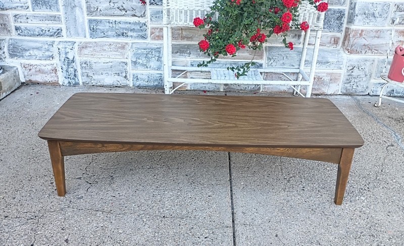 Vintage Mid Century Modern 4 Foot Low Profile Laminate & Wood Coffee Table