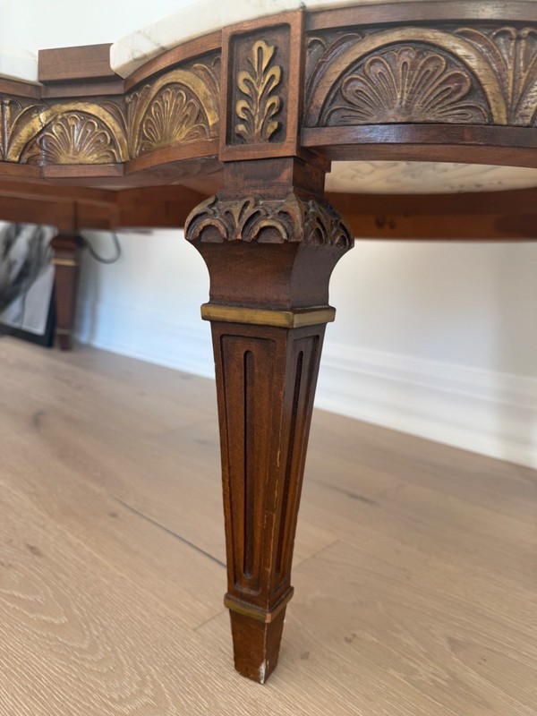 Vintage Neoclassical Marble Coffee Table 3 Piece Carved Wood Base gallery