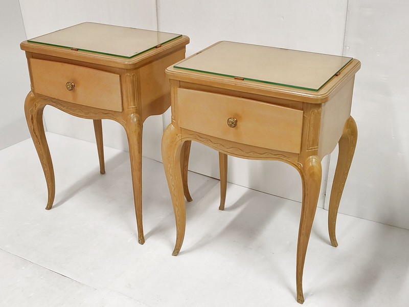 Vintage Nightstand Pair 1940 By Rene Prou In Varnished Beech 40S 1940S gallery
