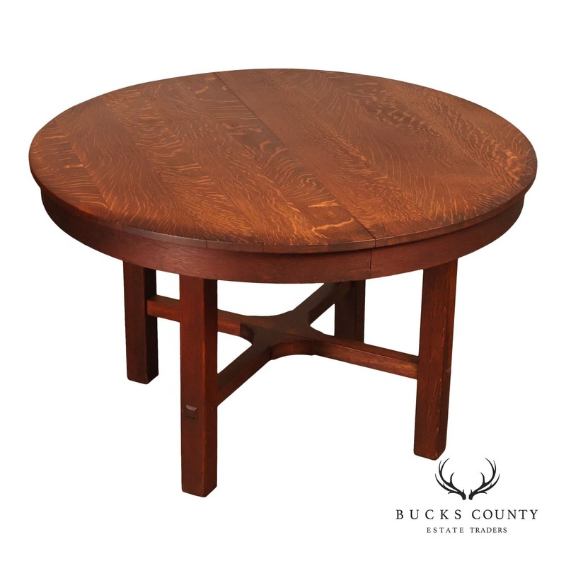 Antique L&JG Stickley Round Extendable Mission Oak Dining Table
