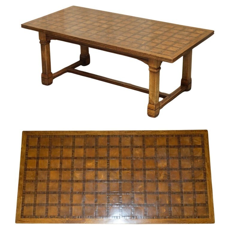EXQUISITE VINTAGE OYSTER VENEER & PARQUETRY INLAID REFECTORY DINING TABLE