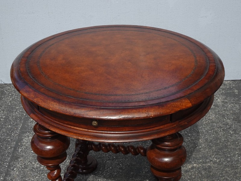 Vintage John Richard Large Spindle Side Table Leather Top w a Drawer gallery