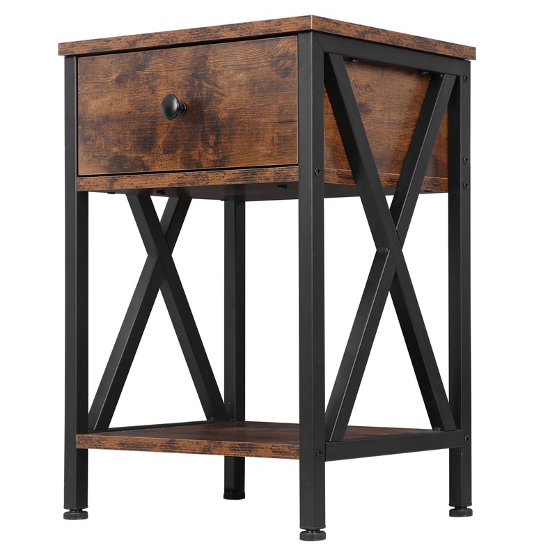 21.5" Wood Accent End Table With Storage Drawer for Living Room 2 Set of, Brown gallery