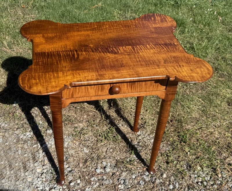 Vintage strong all over tiger maple table hand made by D. T. Guzwiller and Son gallery