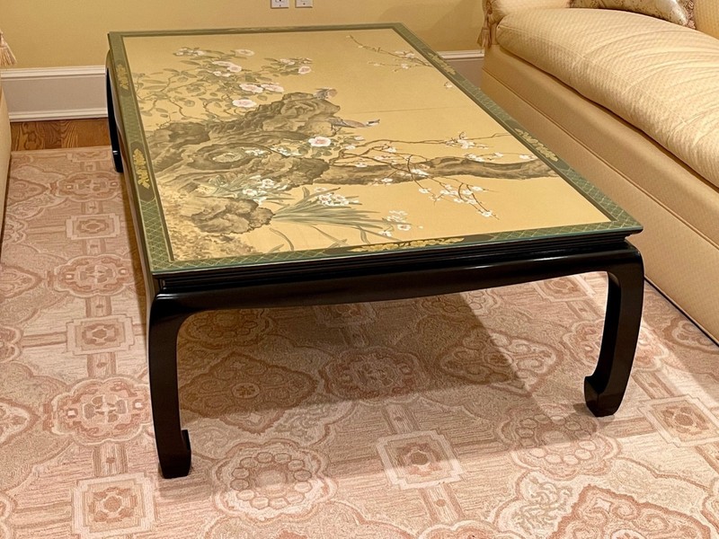 Custom Smith & Watson Coffee Table With 19th Century Chinese Silkscreen Inset gallery