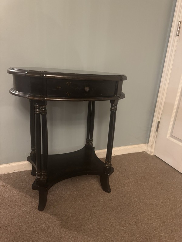 Neoclassical Hollywood Regency Black Demi-Lune Console Table