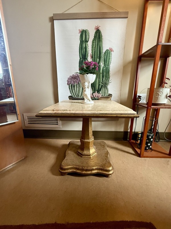 Vintage Mid-Century Hollywood Regency Marble Top Pedestal End Table: 1950-1960 gallery