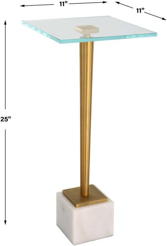 Miri Brass Accent Table with Tempered Glass Top and Marble Base - 25" H gallery