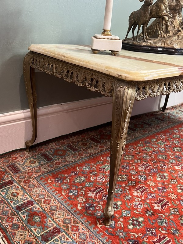 French Louis XVI Style Onyx Marble & Brass Filigree Ormolu Coffee/Centre Table gallery