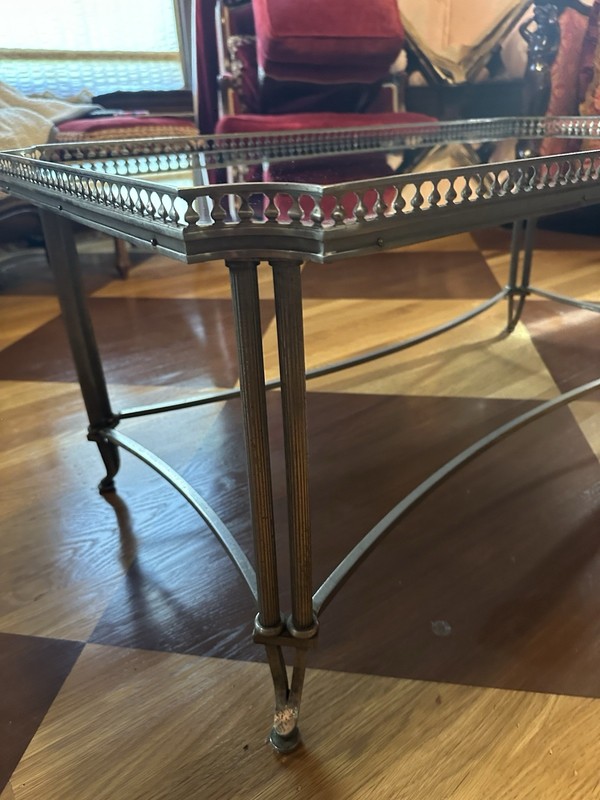 Maison Jansen Low Table Silvered Bronze And Mirrored Glass Top , Signed JANSEN gallery
