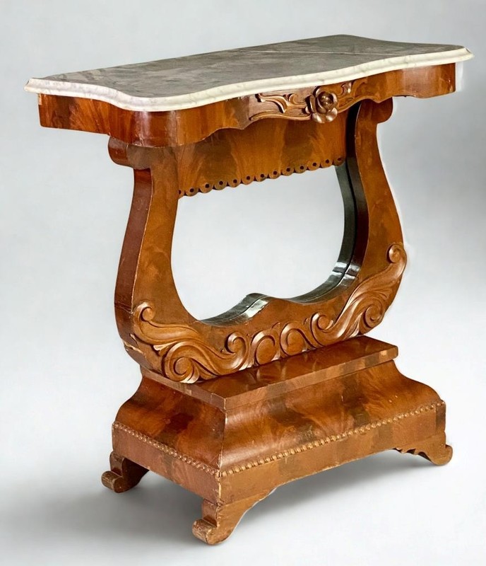 Antique Empire Marble Top Pier Table – Flame Mahogany, 1860s #22465