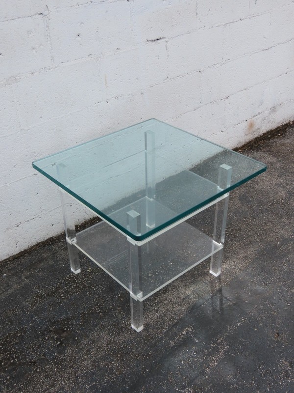 Hollywood Regency Two Tiers Lucite Glass Top Side End Table 6382 gallery
