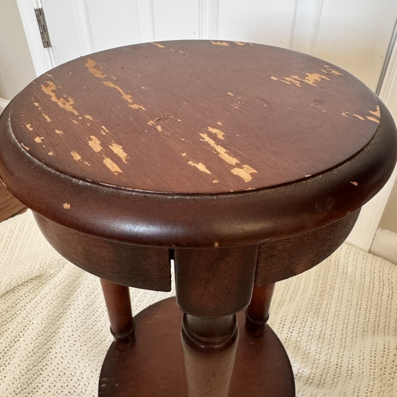 Vintage Solid Hard Wood 3 Legged Round Side Table Plant Stand Tripod Look gallery