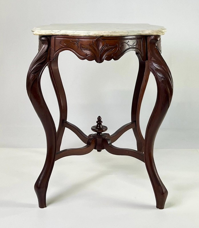 Victorian Rococo Revival Carved Walnut & Marble Parlor Table gallery