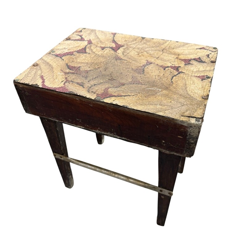 Vintage Antique Wood Painted Hand Made Short End / Side Table Floral Plant Stand