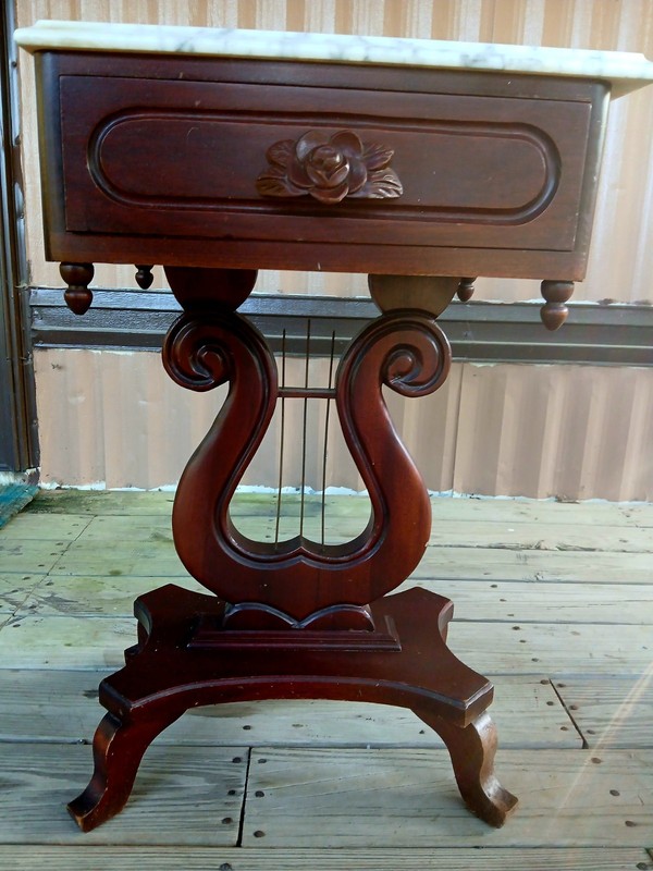 Vintage Victorian Italian Marble Top Mahogany Harp Side Table gallery