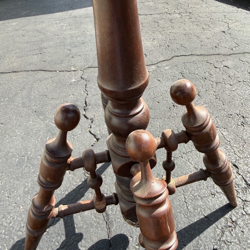 Antique Victorian Curly Maple Ornate Small Gypsy Parlor Table Round Spindle Gall gallery