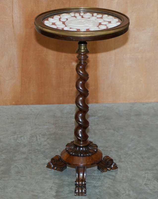 ANTIQUE WILLIAM IV 1830 ROSEWOOD SIDE TABLE + GRAND TOUR CAMEO DISPLAY CASE TOP gallery