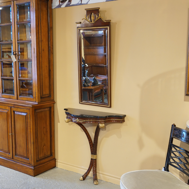 Beautiful Mahogany wall Console with Black marble top Wall Mirror gold accents gallery