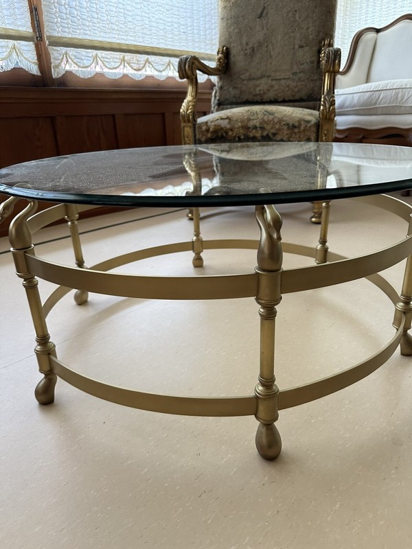 JANSEN Style Swan Coffee Table 31" x 14.5" with GLASS TOP, Hollywood Regency gallery