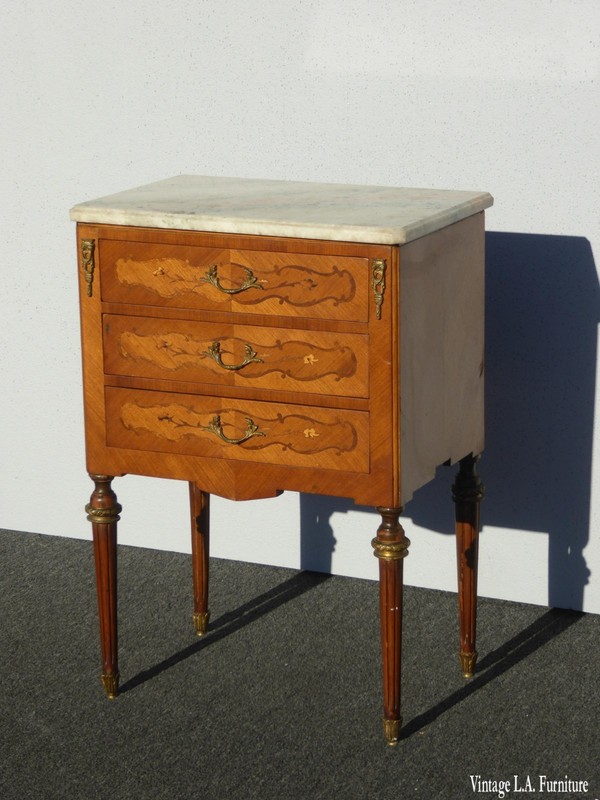 Vintage French Provincial Louis XVI Marble & Ormolu Side Table Key Table