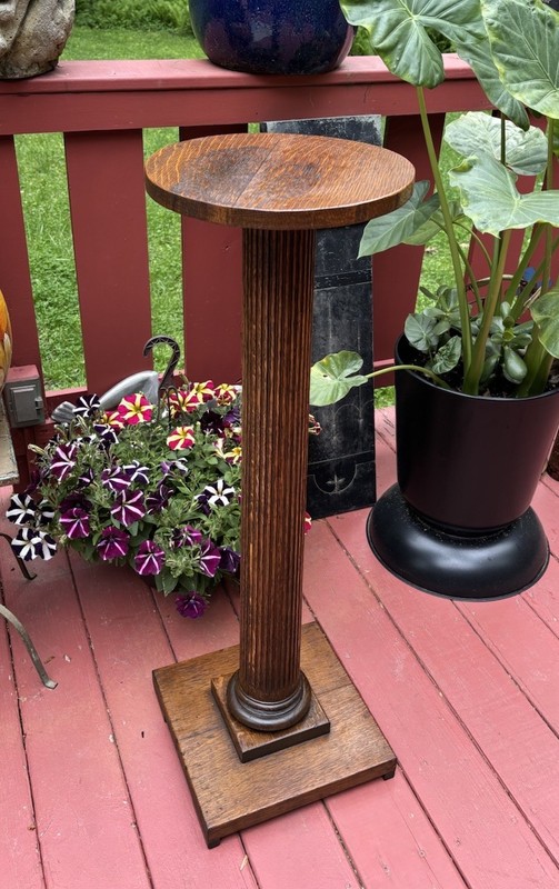 Antique Arts & Crafts Mission Quartersawn Tiger Oak Plant Stand Pedestal Fluted gallery
