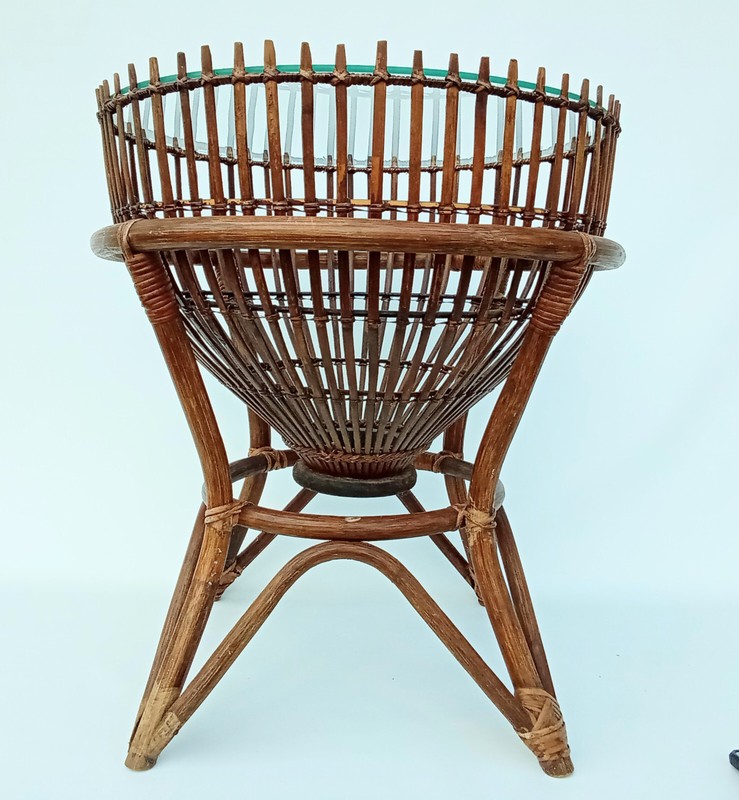 MCM Rare 1950s/60s ITALIAN FRANCO ALBINI-style rattan fish trap accent table gallery