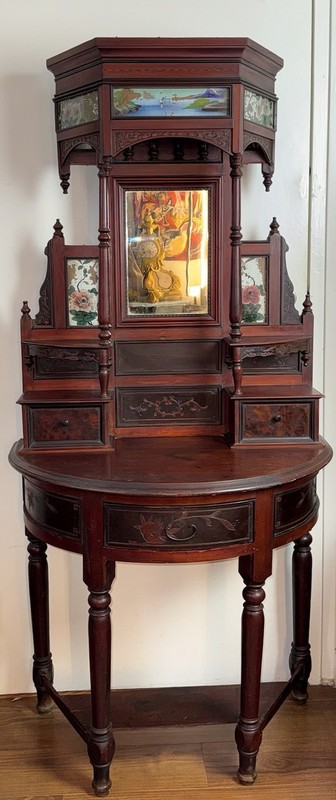 Antique Aesthetic Vanity/Entry Table With Anglo Japanese and Orientalist Motifs