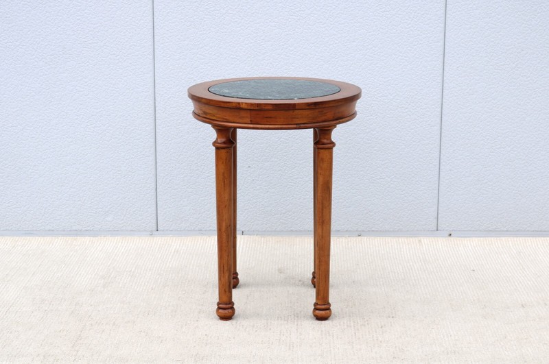 Vintage French Style Distressed Fruitwood and Green Marble Top Tall Side Table gallery