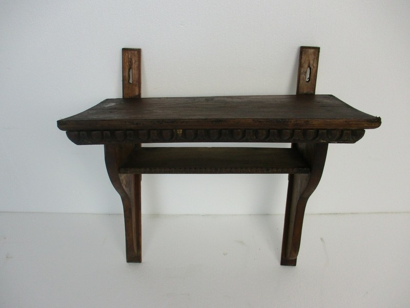 Hand Carved Wooden Wall Hall Console table Ornate Small two shelves Antique Barn gallery