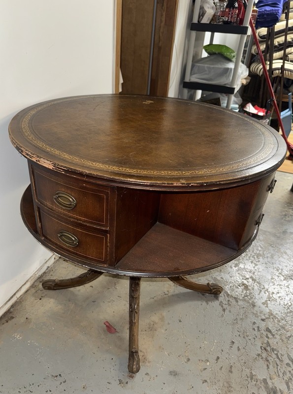 1930s Duncan Phyfe ~ Leather Top Rotating Library Drum Table ~ Mahogany ~ EUC! gallery