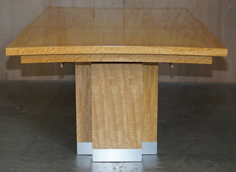 RRP £12,000 GIORGIO COLLECTION HUGE EXTENDING BURR SATINWOOD DINING TABLE SUITE gallery
