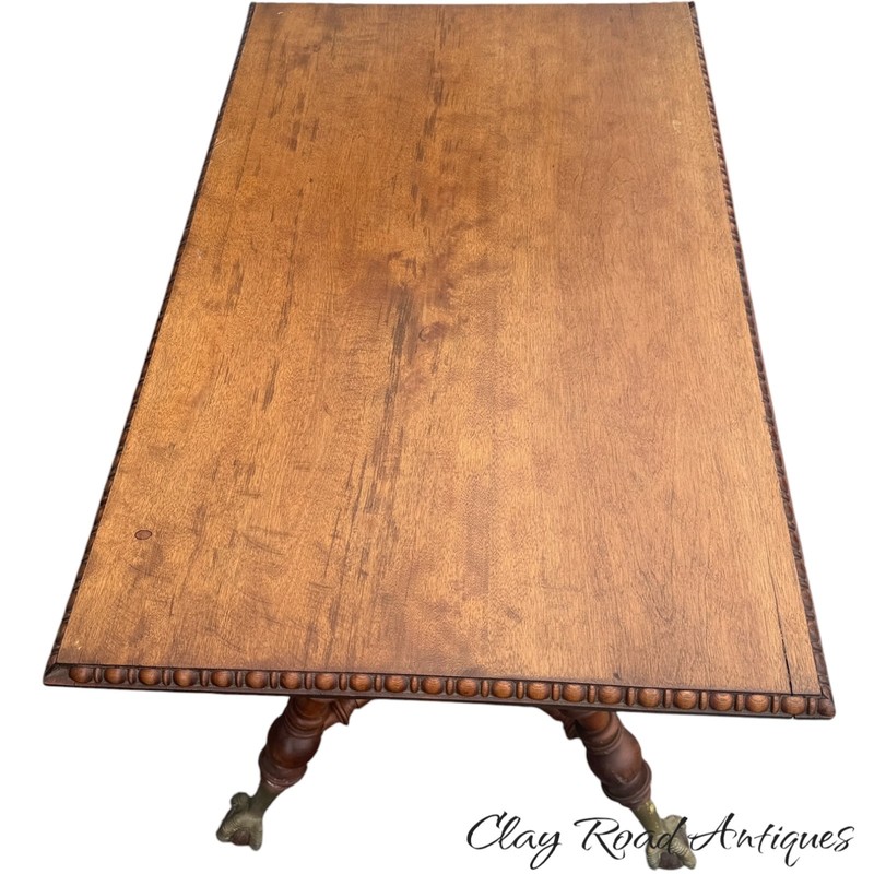 Antique victorian mahogany Merklen Brothers parlor table ball claw barley twist gallery