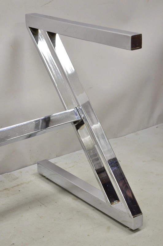 Vintage Mid Century Modern Chrome Frame Z Shaped Metal Desk Dining Table Base gallery