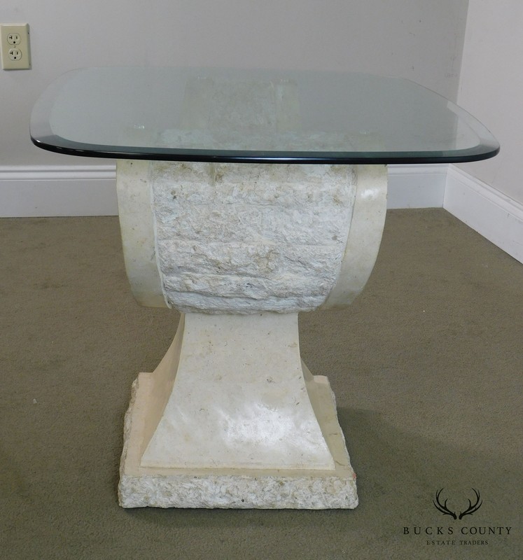 Postmodern Tessellated Marble Glass Top Side Table gallery