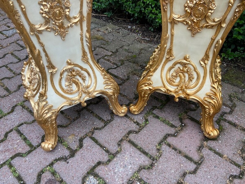 Pedestals Pair (2 pcs) Italian Baroque Cream Gold Marble Effect Display Stands gallery