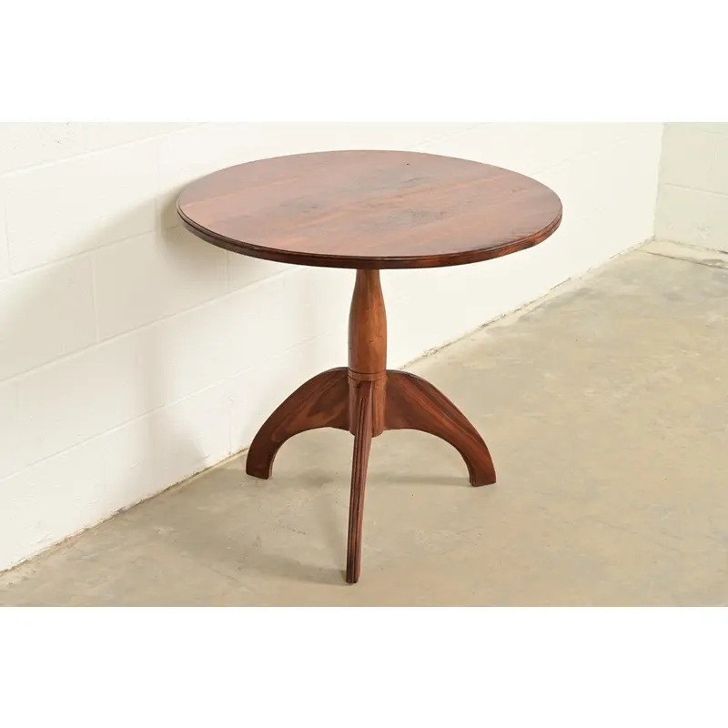 Early American Bench Made Sculpted Solid Walnut Pedestal Tea Table or Side Table gallery