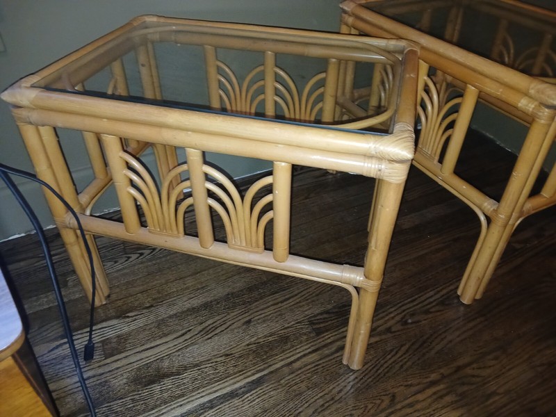 Vintage Mid Century Modern Boho Chic Bamboo Clear Glass Top End Table gallery