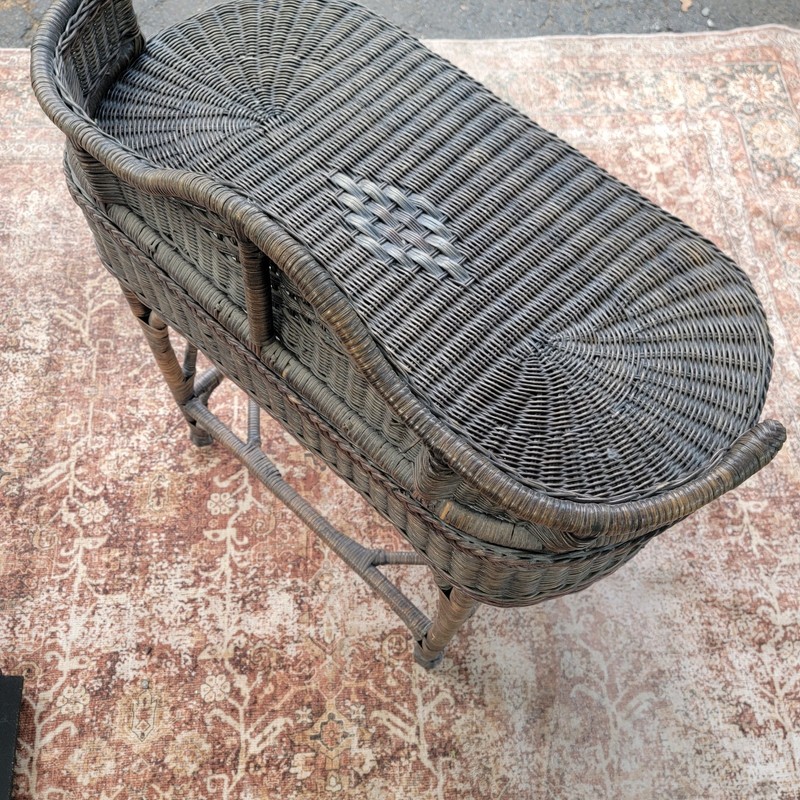 Vintage WICKER Desk Table Vanity w/ Drawer, Ceramic Knob & Stool gallery
