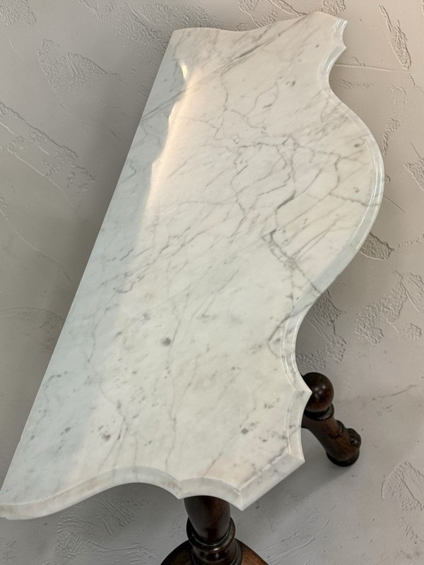 Vintage Marble Top Console Table – Solid Wood Lyre Base gallery
