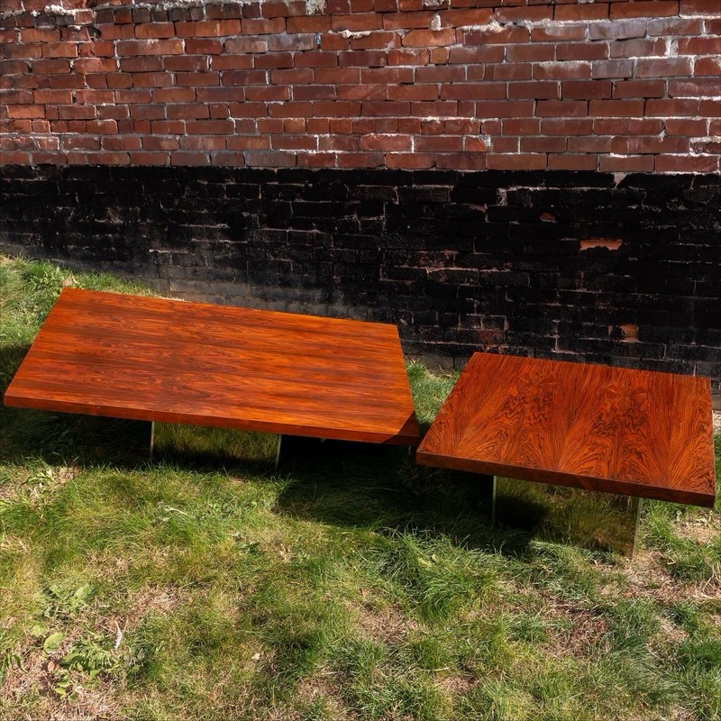 Milo Baughman for Thayer Coggin MCM Rosewood & Mirror Coffee & End Table