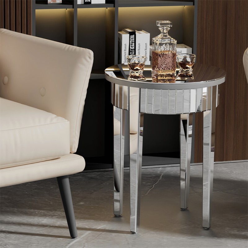 Luxury Mirrored end Table Storage Nightstand Silver Glass Living Room Sofa Decor