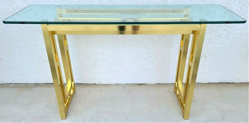 Mid Century Modern Metal and Glass Console Table 52" gallery