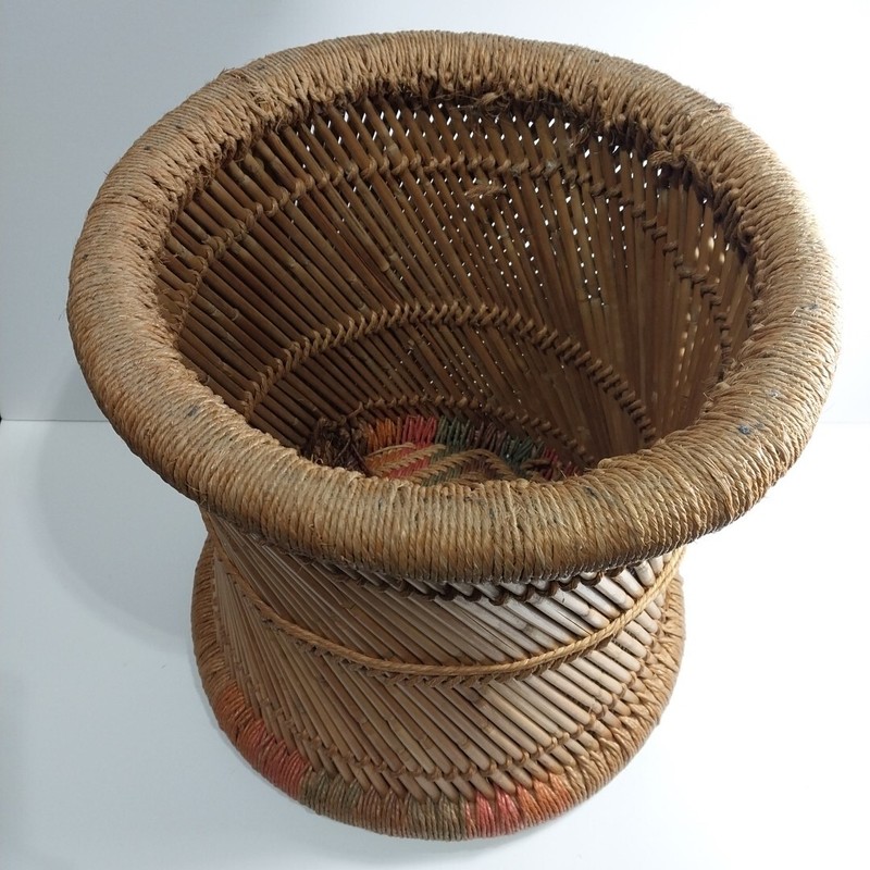 Mid Century Modern Spiral Cane & Woven Sisal Stool/Table/Basket 14" gallery