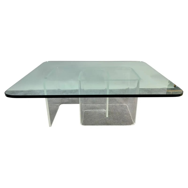 Jeffrey Bigelow Style Mid Century Modern Lucite Base Coffee or Cocktail Table