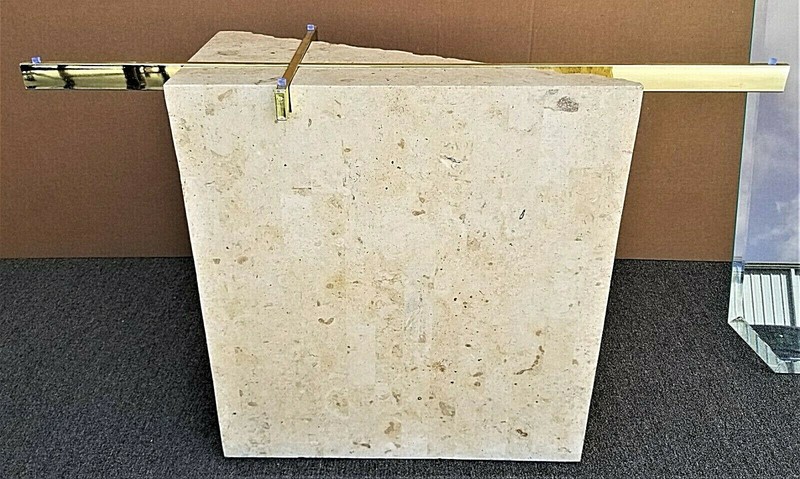 80's MAITLAND SMITH Mactan Tessellated Stone Brass Glass Console Sofa Table gallery