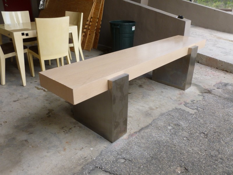 MAGNIFICENT LONG POST MODERN POLISHED ALUMINUM AND WOOD CONSOLE - P gallery