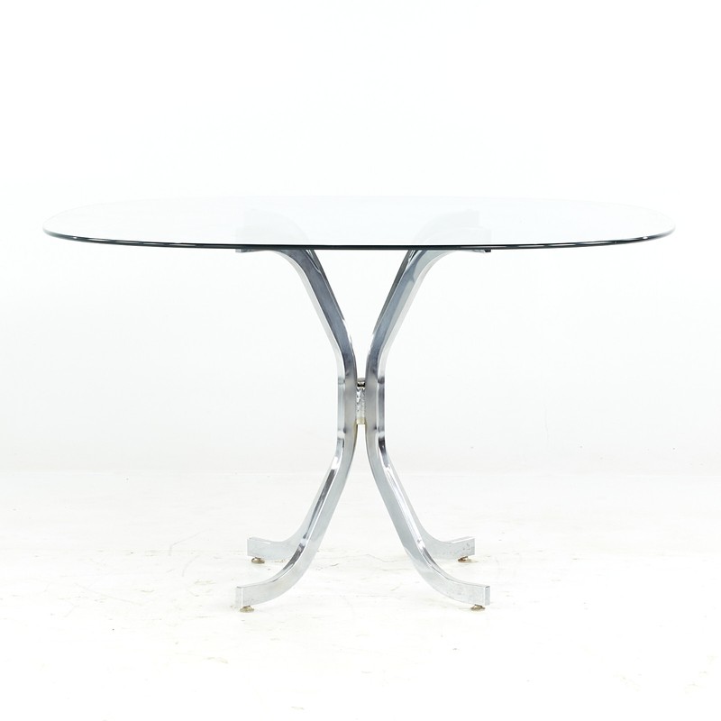 Milo Baughman Style Mid Century Glass and Chrome Dining Room Table gallery
