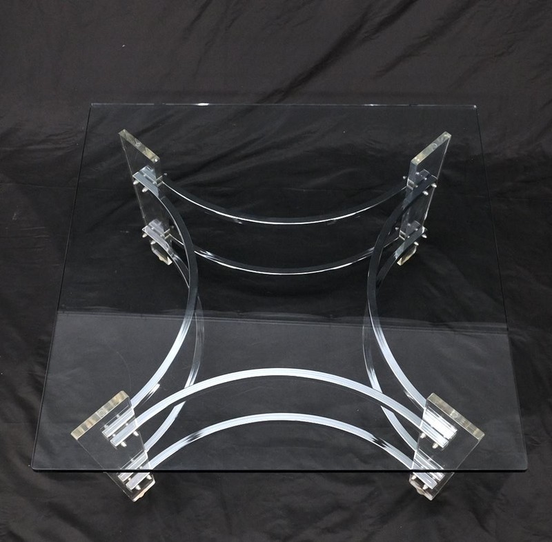 Charles Hollis Jones Lucite Chrome Square Glass Top Coffee Center Table gallery